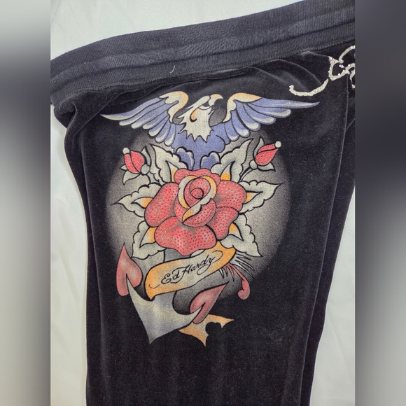 Ed Hardy Size M Luxurious BlackVelvet Sweat Pants - Picture 7 of 13